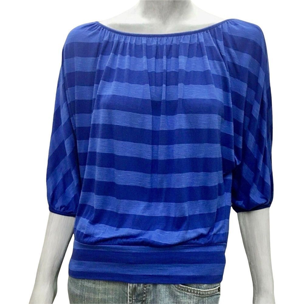 Express Womens Top Dark Blue Striped Half Sleeve Boat Neck Pullover Casual XS